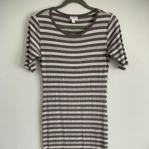 LuLaRoe Julia Gray and Taupe Stripe Dress Size S